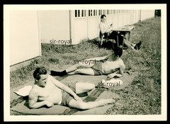 Soldiers lying half nude in underpants on Bundeswehr wool blanket-photo 13x9cm