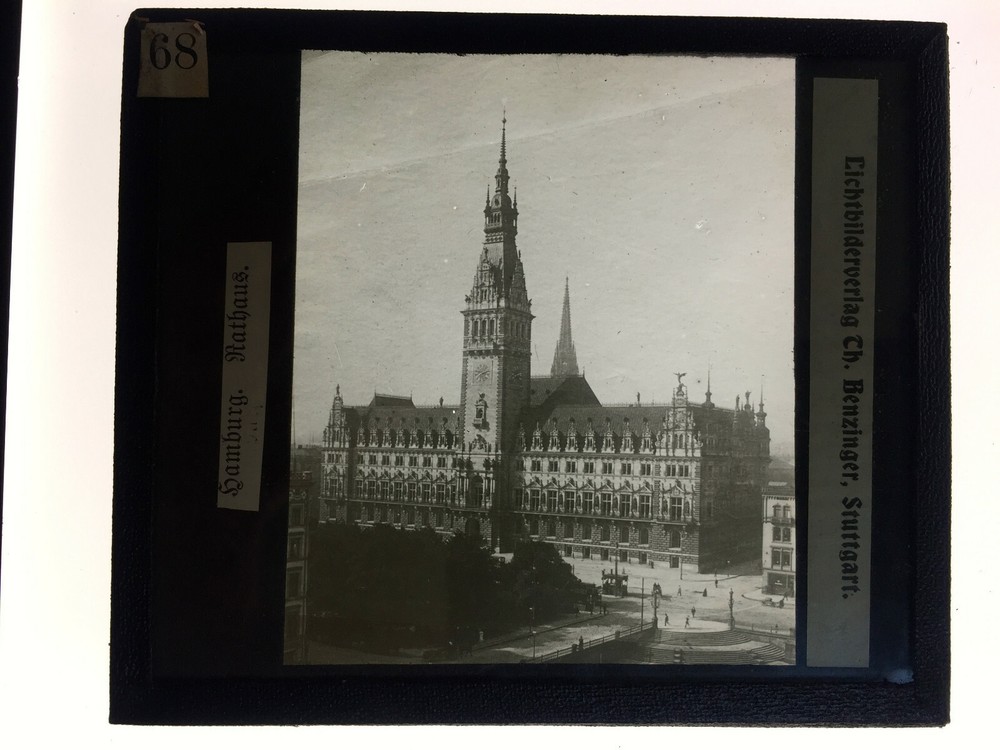 Original old glass slide/plate Hamburg City Hall approx. 1924 8.5x10cm SW-ClassicCamera