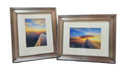 Original Sunset Photos On Horizon In Flight Over Wing Framed and Matted