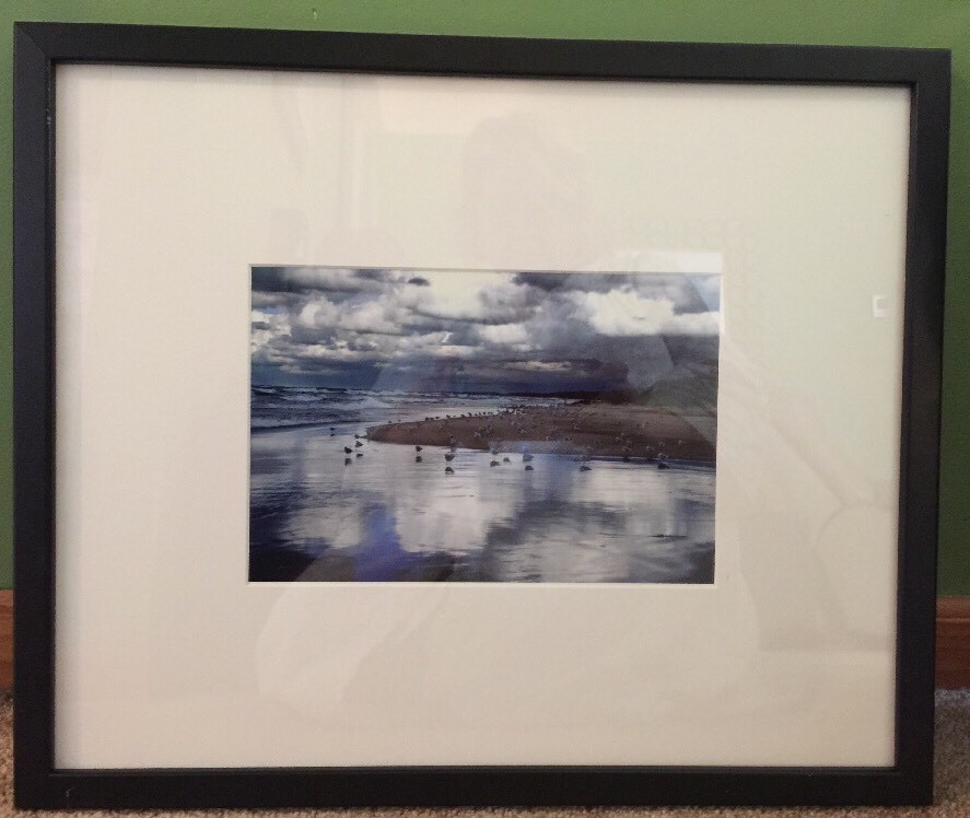 Black Framed and Matted 19×16″ Lake Michigan Stormy Shoreline Framed Art Picture