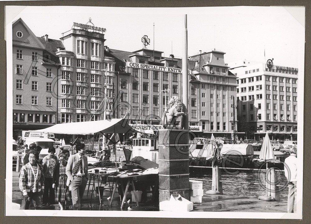 Photo Norway Bergen Port Market Quay Market Stall Ships 1950s Car Ship Port