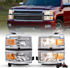 Halogen Headlight Assembly Fit for 2014 2015 Chevy Silverado 1500 Chrome Housing