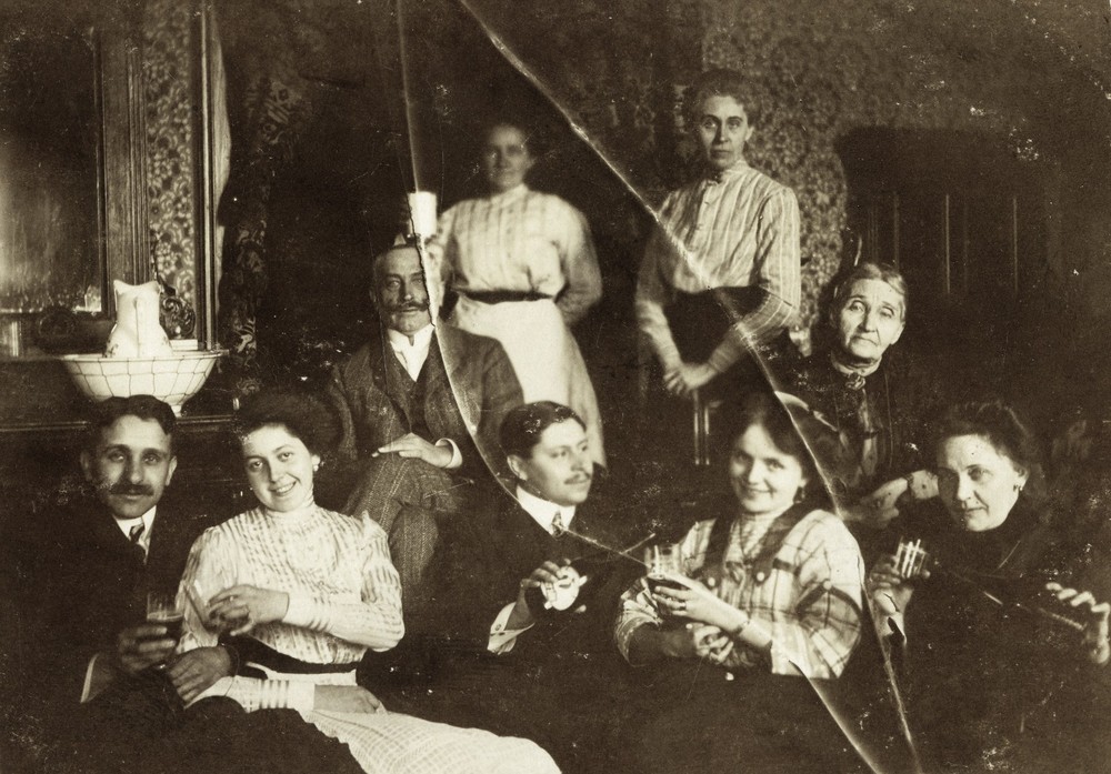 family w wine, photo from broken glass negative, unusual, rare, Vintage fine art