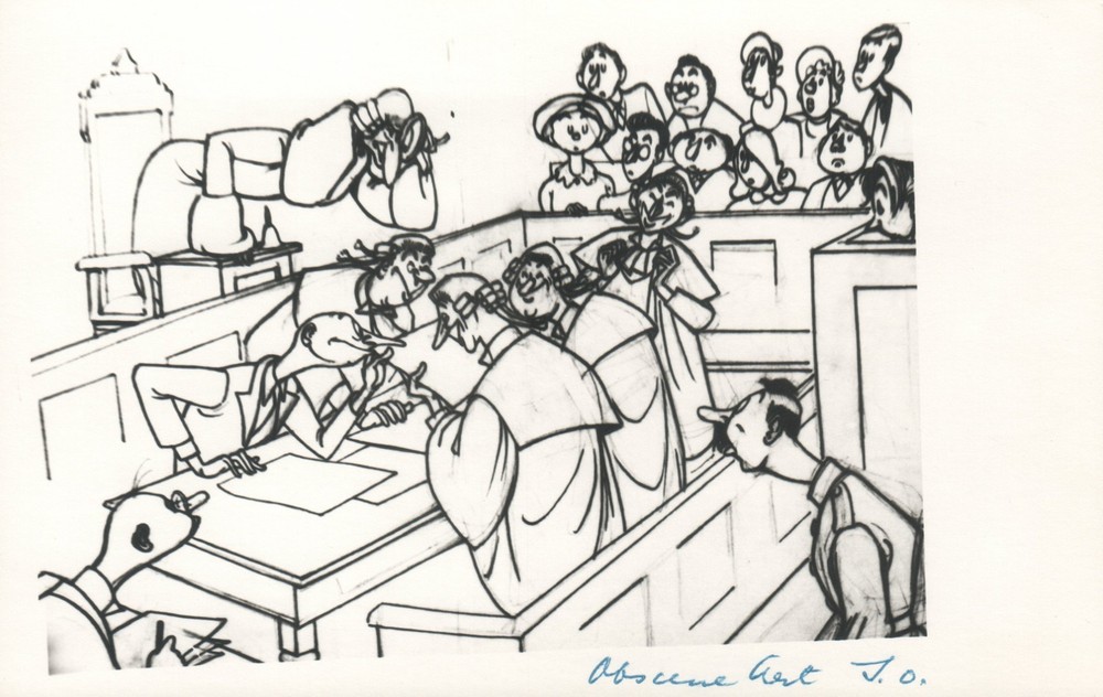 1964 RARE John Olday Real Photo SIGNED Satirical Cartoon Court Scene POSTCARD
