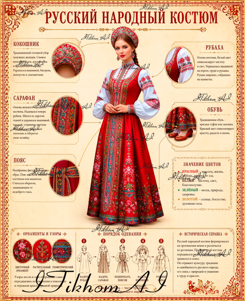 Digital Art Poster Infografica National Russion Women Costume Wallpaper Desktop