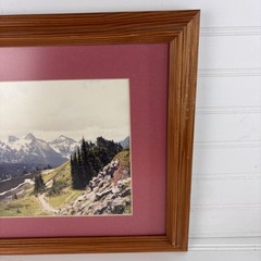 Vintage Framed Landscape Photo Snowy Mountains Forest Hiking Trail Matted Art