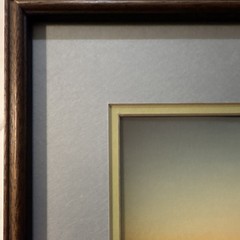 Vintage Sunset Landscape Framed Photograph Matted Coastal Horizon Nature Art