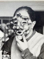 Vintage Mask Family Portrait Surreal Halloween Strange Bizarre BW Art Photograph
