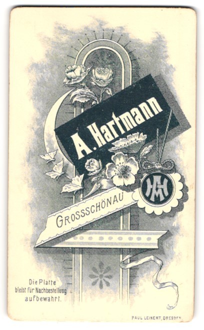 Photography A. Hartmann, Grossschönau, monogram of the photographer as pendant Neb