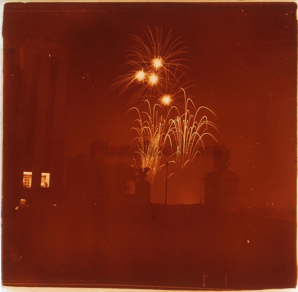 France Paris 1937 Fireworks World Expo Photo Stereo Plate