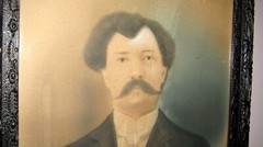 Antique Wood Framed Portrait of Man w Mustache Folk Art Cottage Country Tavern