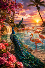 Digital Image Picture Photo Pic Wallpaper Background Flamingo Peacock Heaven 778