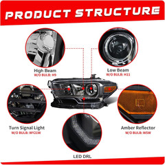 Headlights Assembly for 2016 2017 2018 2019 2020 2021 2022 2023 Toyota Tacoma He