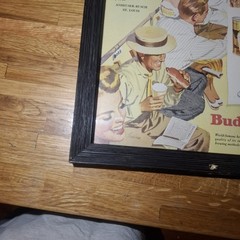 Vintage 1950s Budweiser Beer Baseball Advertisement Picture Framed Glass