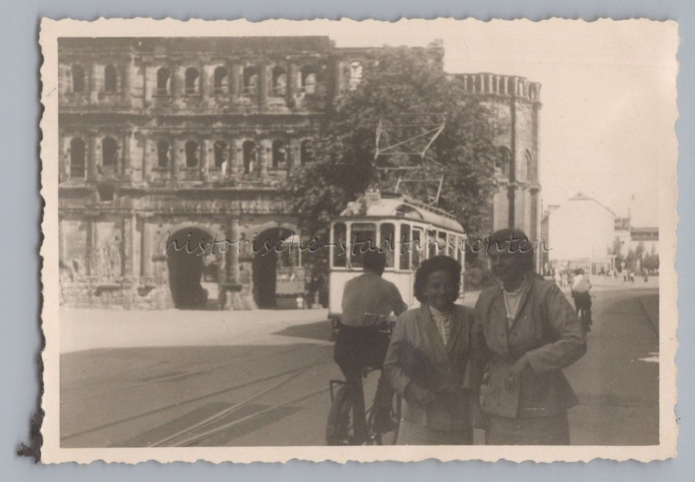 Trier 1949 – Porta Nigra Tram Cyclist Streetlife – Vintage Photo 1940s