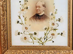 Lot 2 Vintage Gold Framed Black White Portrait Photographs Hand Painted Flowers