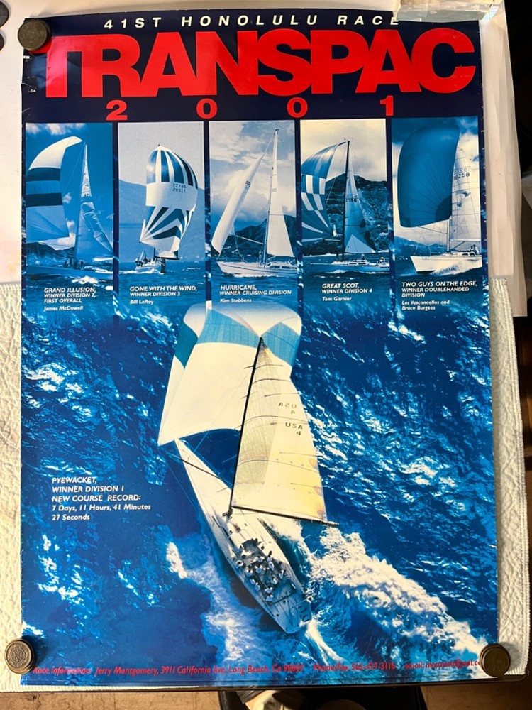 Hawaiian Marine poster Transpac 2001 large L.A. to Honolulu Yacht Race 27×39