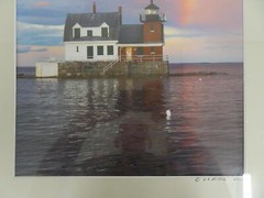 Maine Rockland Breakwater Lighthouse Signed Photograph George A. Miller Rainbow