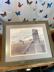 RUSTIC FRAMED COUNTRYSIDE BARBED WIRE FENCE PHOTOGRAPH