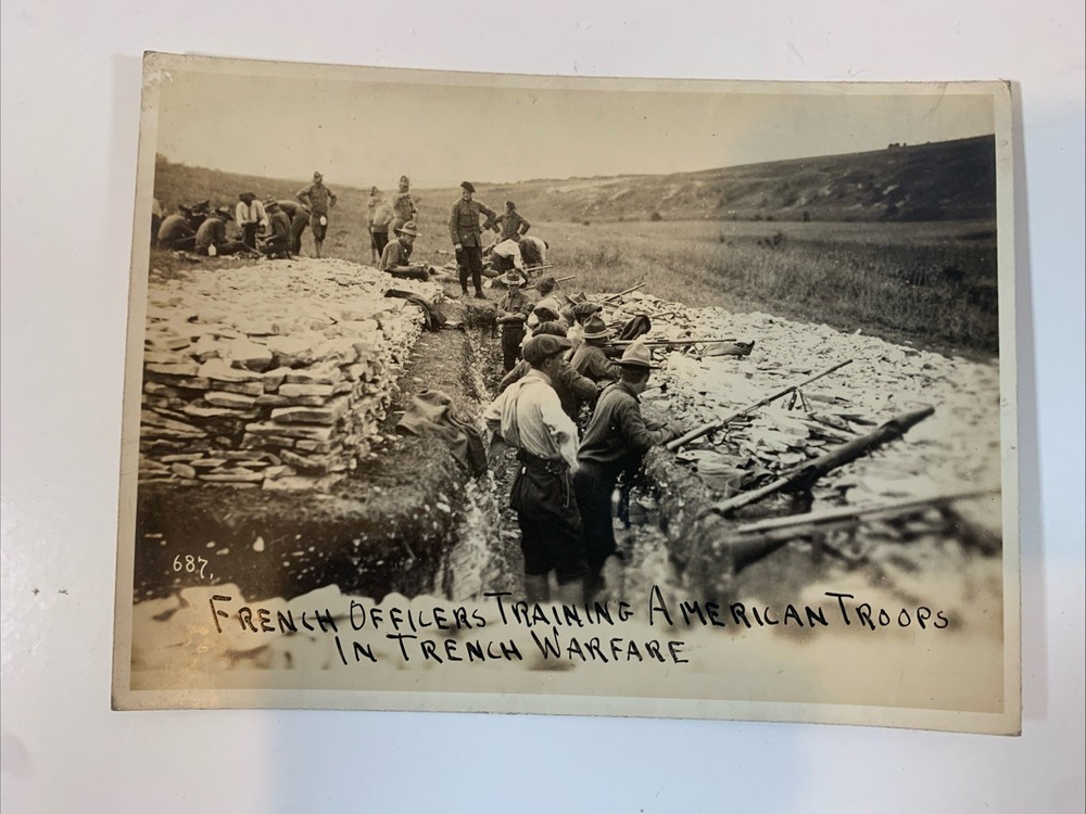 Real Photo WW1 French Officers Training American Troops In Trench Warfare 1917